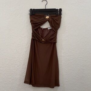 Strapless Brown Cutout Dress with Gold Ring Accents